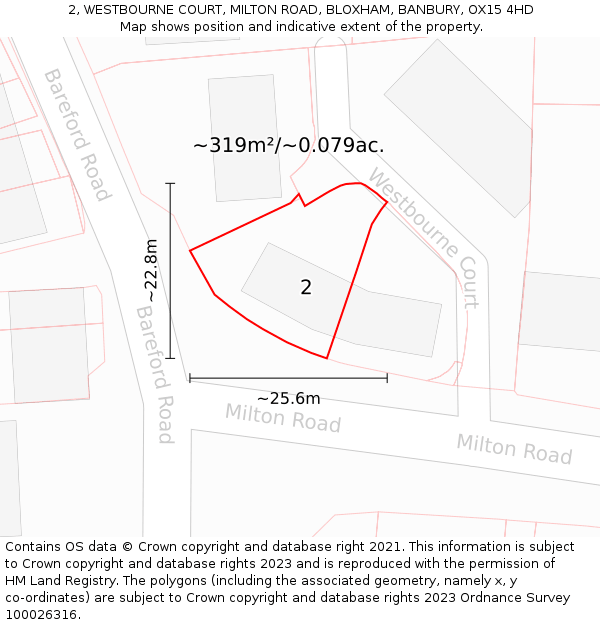 2, WESTBOURNE COURT, MILTON ROAD, BLOXHAM, BANBURY, OX15 4HD: Plot and title map