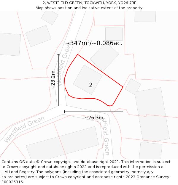 2, WESTFIELD GREEN, TOCKWITH, YORK, YO26 7RE: Plot and title map