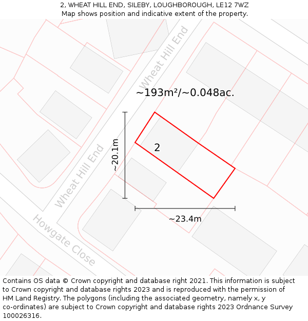 2, WHEAT HILL END, SILEBY, LOUGHBOROUGH, LE12 7WZ: Plot and title map