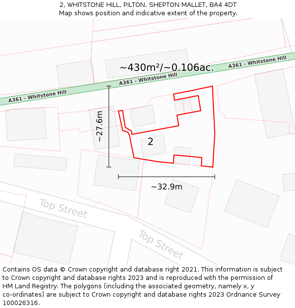 2, WHITSTONE HILL, PILTON, SHEPTON MALLET, BA4 4DT: Plot and title map