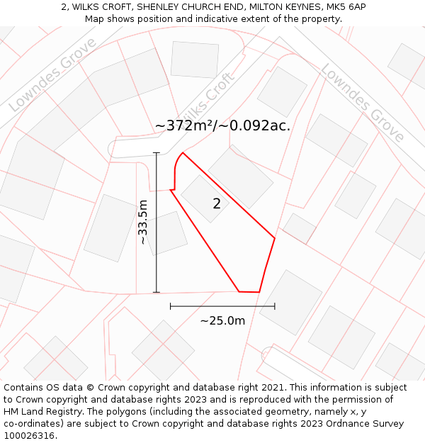 2, WILKS CROFT, SHENLEY CHURCH END, MILTON KEYNES, MK5 6AP: Plot and title map