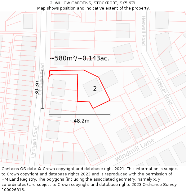 2, WILLOW GARDENS, STOCKPORT, SK5 6ZL: Plot and title map