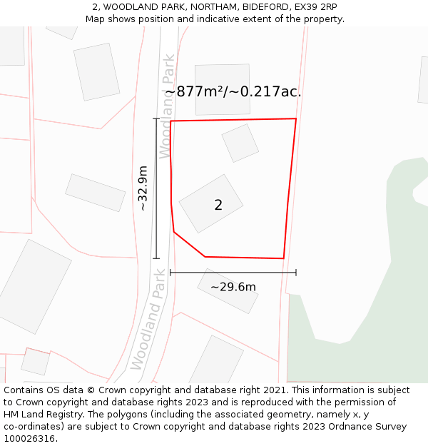 2, WOODLAND PARK, NORTHAM, BIDEFORD, EX39 2RP: Plot and title map