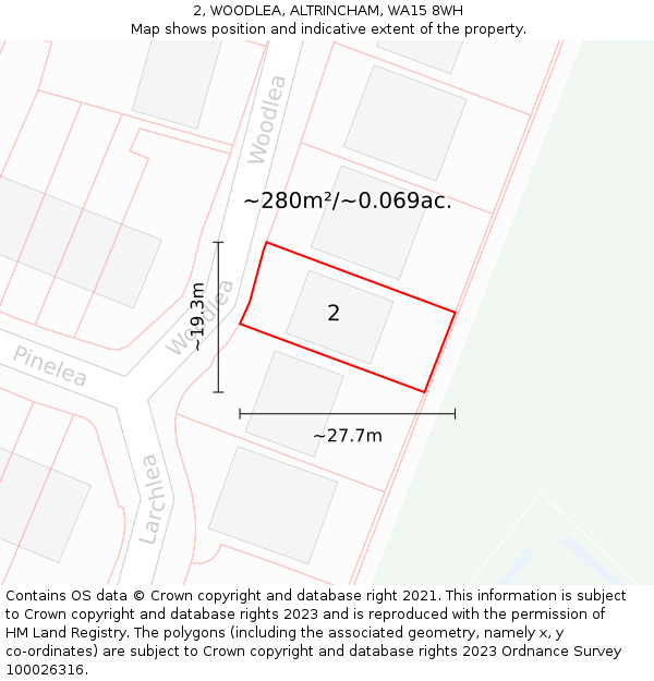 2, WOODLEA, ALTRINCHAM, WA15 8WH: Plot and title map