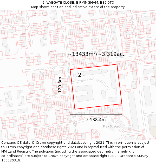 2, WYEGATE CLOSE, BIRMINGHAM, B36 0TQ: Plot and title map