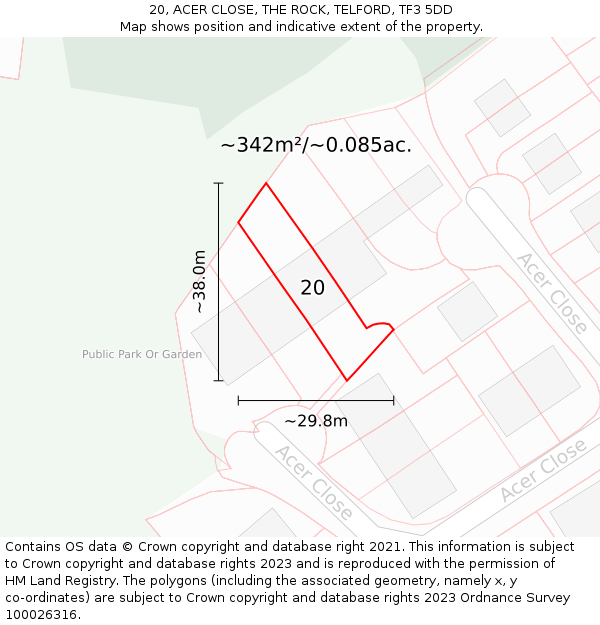 20, ACER CLOSE, THE ROCK, TELFORD, TF3 5DD: Plot and title map