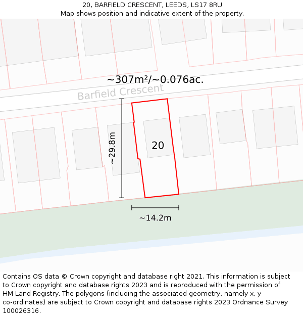 20, BARFIELD CRESCENT, LEEDS, LS17 8RU: Plot and title map