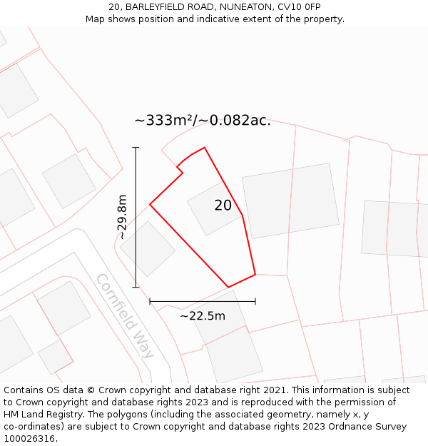 20, BARLEYFIELD ROAD, NUNEATON, CV10 0FP: Plot and title map