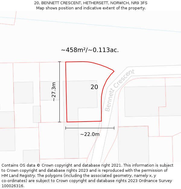 20, BENNETT CRESCENT, HETHERSETT, NORWICH, NR9 3FS: Plot and title map