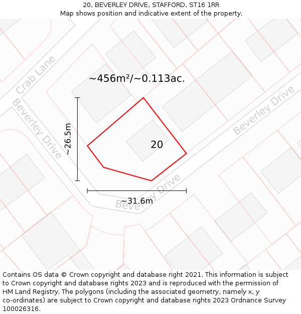 20, BEVERLEY DRIVE, STAFFORD, ST16 1RR: Plot and title map