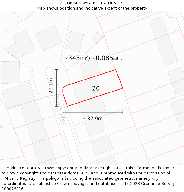 20, BRIARS WAY, RIPLEY, DE5 3PZ: Plot and title map