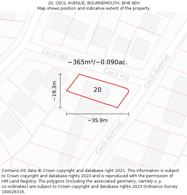 20, CECIL AVENUE, BOURNEMOUTH, BH8 9EH: Plot and title map