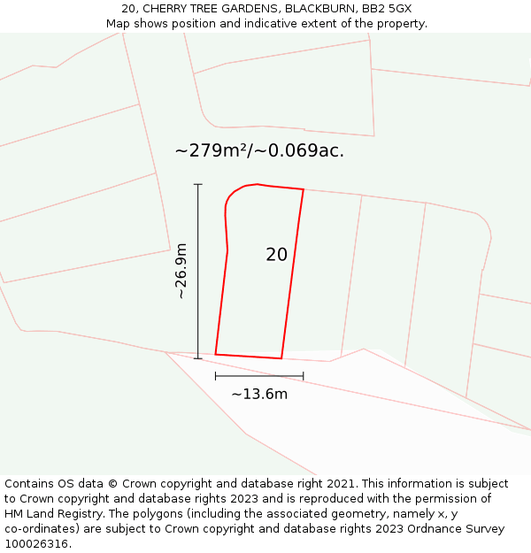 20, CHERRY TREE GARDENS, BLACKBURN, BB2 5GX: Plot and title map