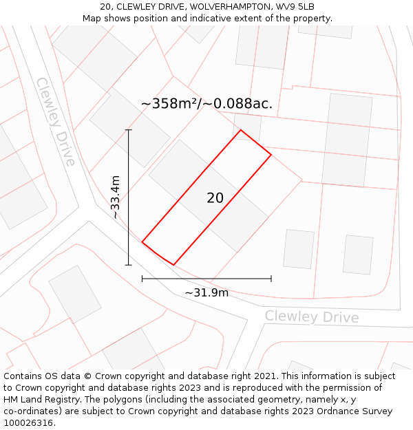 20, CLEWLEY DRIVE, WOLVERHAMPTON, WV9 5LB: Plot and title map