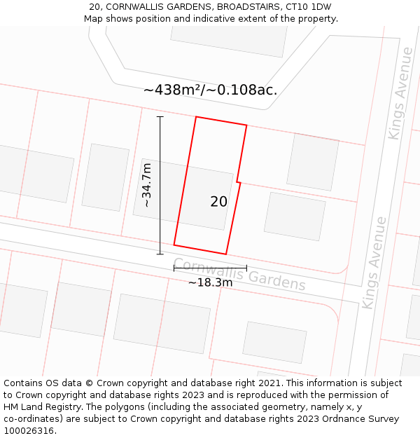 20, CORNWALLIS GARDENS, BROADSTAIRS, CT10 1DW: Plot and title map