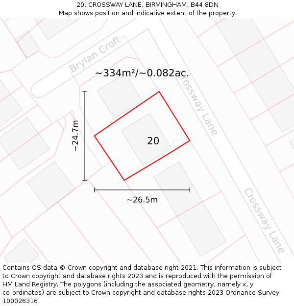 20, CROSSWAY LANE, BIRMINGHAM, B44 8DN: Plot and title map