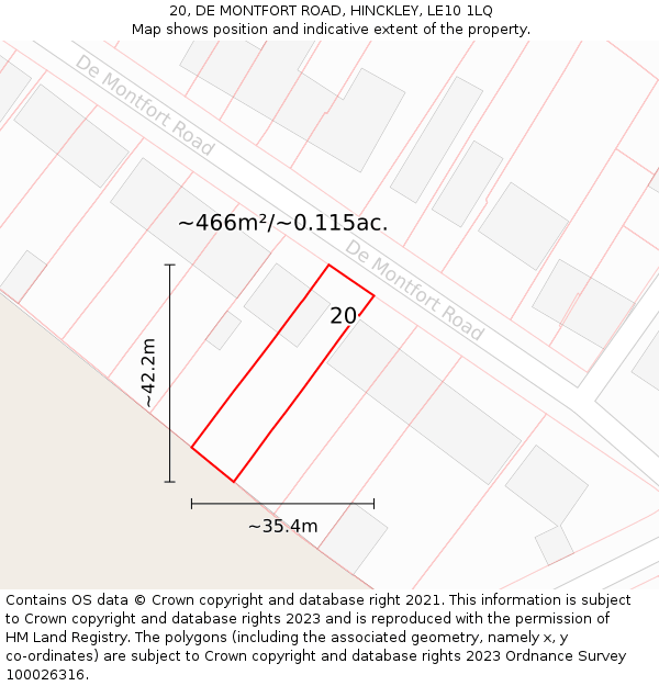 20, DE MONTFORT ROAD, HINCKLEY, LE10 1LQ: Plot and title map