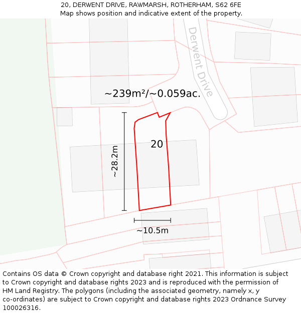 20, DERWENT DRIVE, RAWMARSH, ROTHERHAM, S62 6FE: Plot and title map