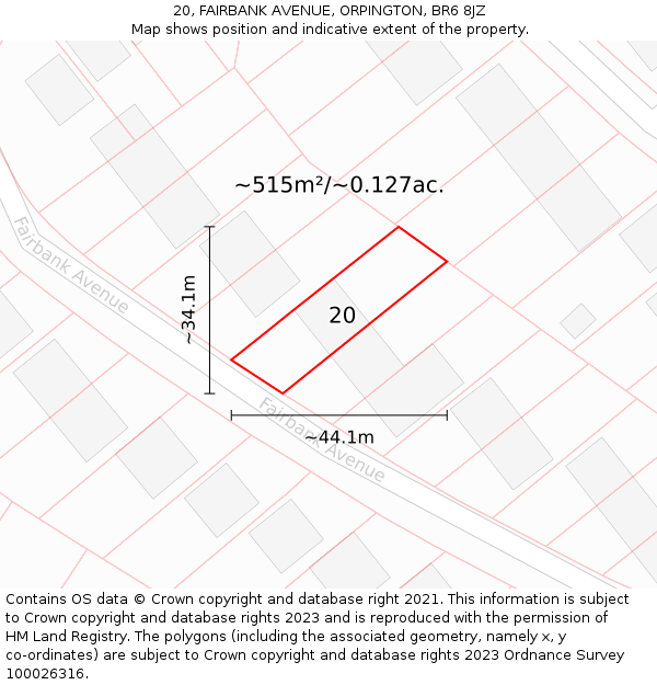 20, FAIRBANK AVENUE, ORPINGTON, BR6 8JZ: Plot and title map