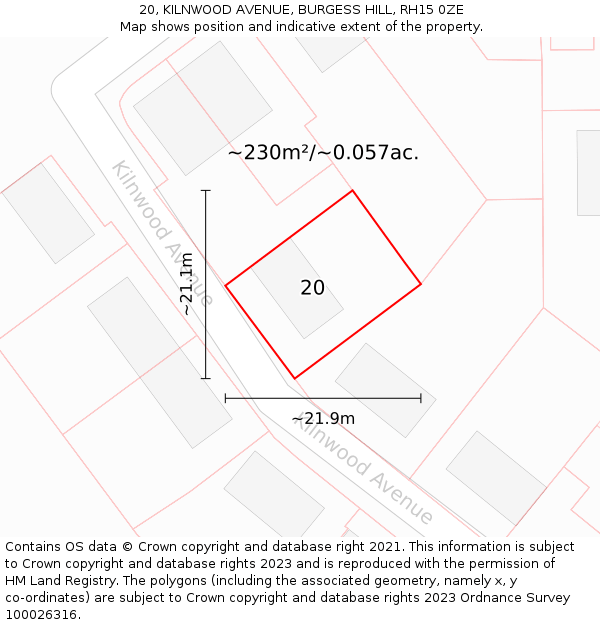 20, KILNWOOD AVENUE, BURGESS HILL, RH15 0ZE: Plot and title map