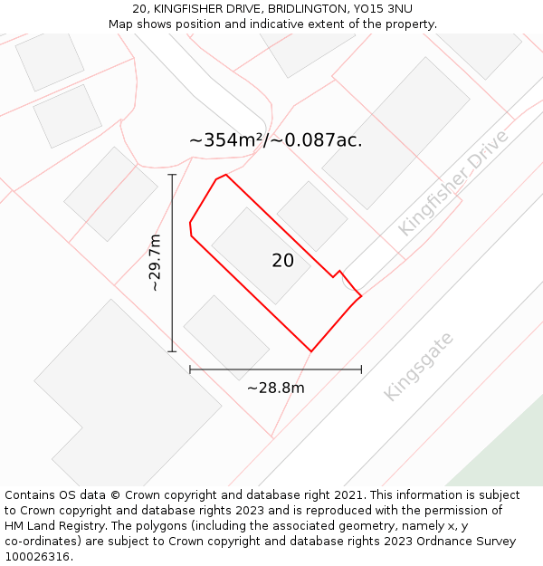 20, KINGFISHER DRIVE, BRIDLINGTON, YO15 3NU: Plot and title map