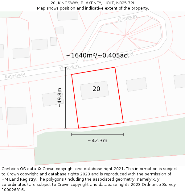 20, KINGSWAY, BLAKENEY, HOLT, NR25 7PL: Plot and title map