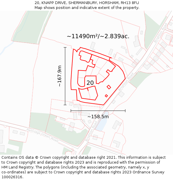 20, KNAPP DRIVE, SHERMANBURY, HORSHAM, RH13 8FU: Plot and title map