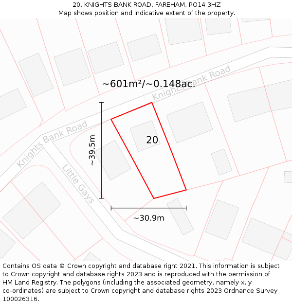 20, KNIGHTS BANK ROAD, FAREHAM, PO14 3HZ: Plot and title map