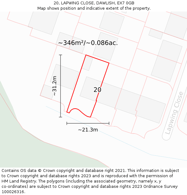 20, LAPWING CLOSE, DAWLISH, EX7 0GB: Plot and title map