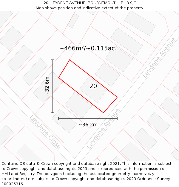 20, LEYDENE AVENUE, BOURNEMOUTH, BH8 9JG: Plot and title map