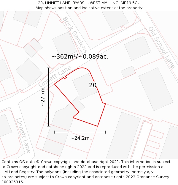 20, LINNITT LANE, RYARSH, WEST MALLING, ME19 5GU: Plot and title map