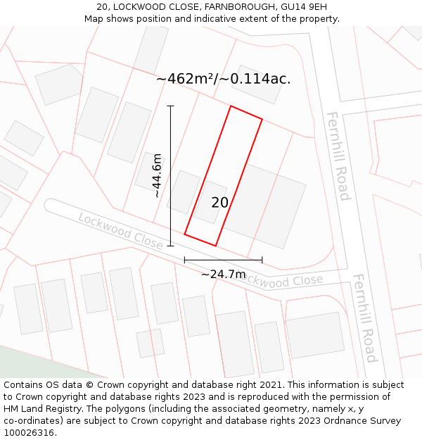 20, LOCKWOOD CLOSE, FARNBOROUGH, GU14 9EH: Plot and title map