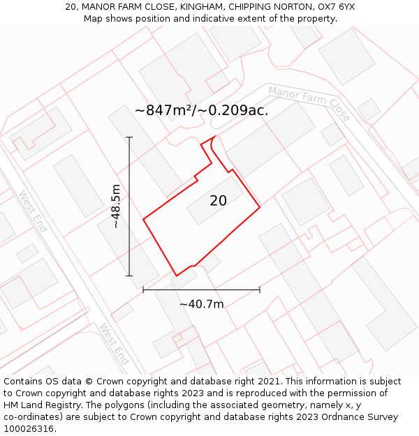 20, MANOR FARM CLOSE, KINGHAM, CHIPPING NORTON, OX7 6YX: Plot and title map