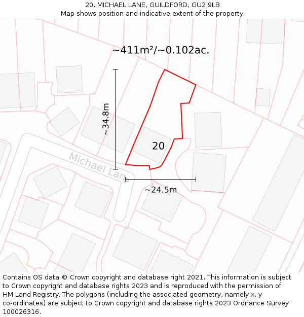 20, MICHAEL LANE, GUILDFORD, GU2 9LB: Plot and title map