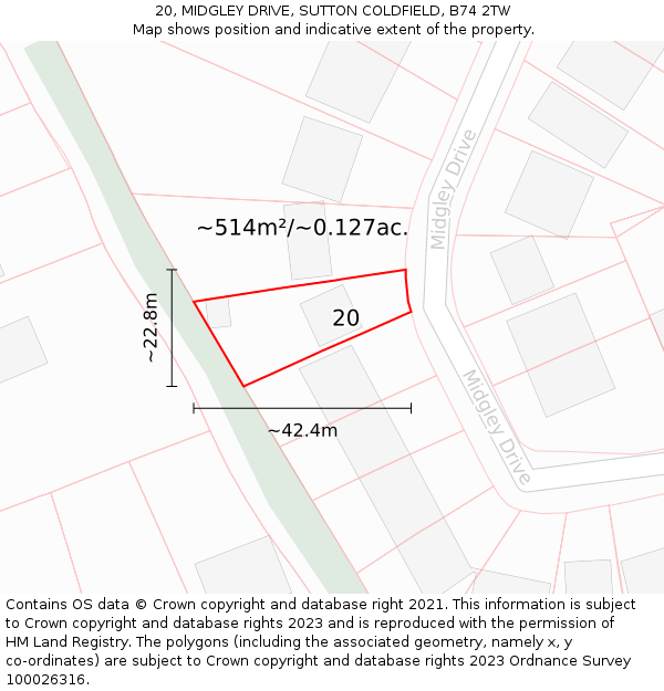 20, MIDGLEY DRIVE, SUTTON COLDFIELD, B74 2TW: Plot and title map