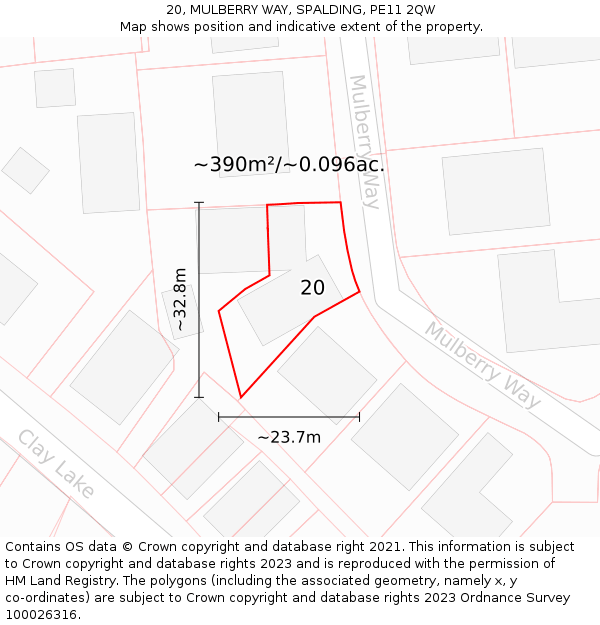 20, MULBERRY WAY, SPALDING, PE11 2QW: Plot and title map