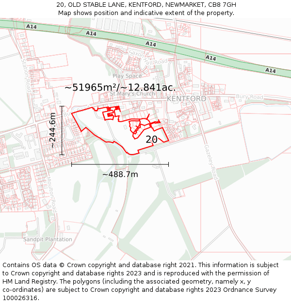 20, OLD STABLE LANE, KENTFORD, NEWMARKET, CB8 7GH: Plot and title map