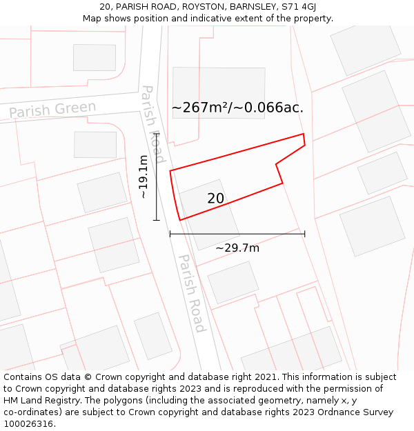 20, PARISH ROAD, ROYSTON, BARNSLEY, S71 4GJ: Plot and title map