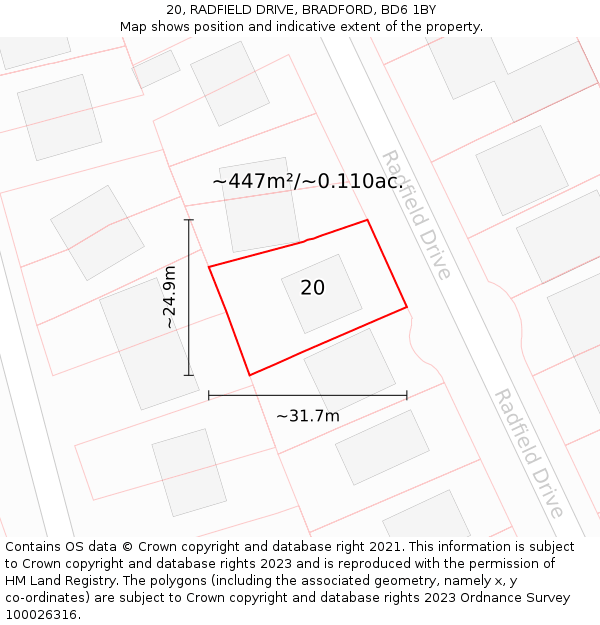 20, RADFIELD DRIVE, BRADFORD, BD6 1BY: Plot and title map