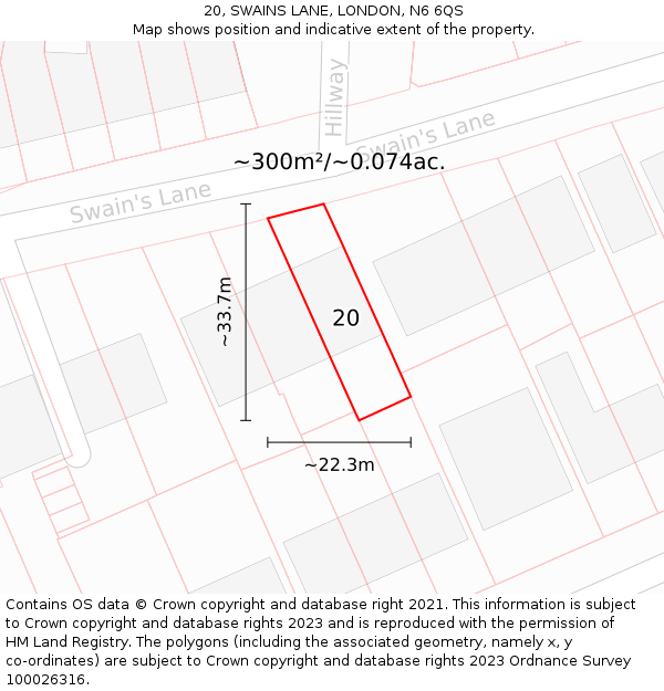 20, SWAINS LANE, LONDON, N6 6QS: Plot and title map