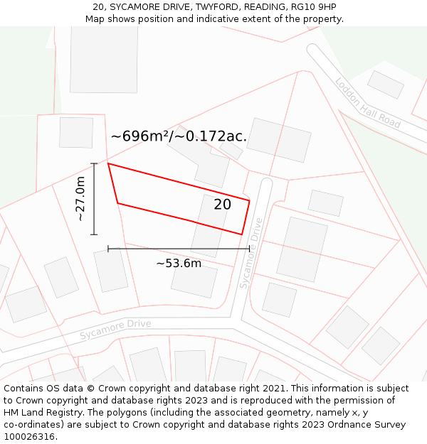 20, SYCAMORE DRIVE, TWYFORD, READING, RG10 9HP: Plot and title map