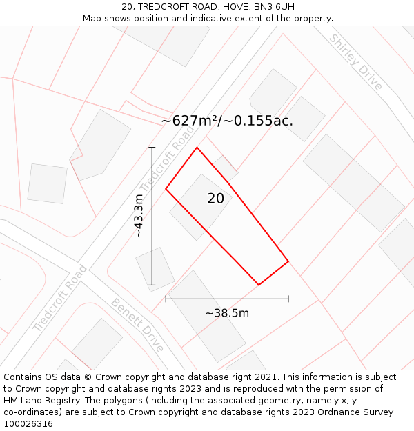 20, TREDCROFT ROAD, HOVE, BN3 6UH: Plot and title map