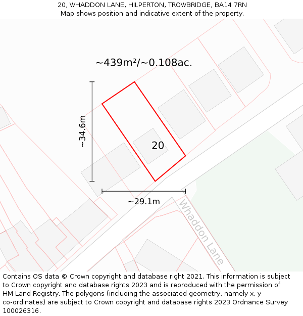 20, WHADDON LANE, HILPERTON, TROWBRIDGE, BA14 7RN: Plot and title map