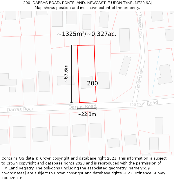 200, DARRAS ROAD, PONTELAND, NEWCASTLE UPON TYNE, NE20 9AJ: Plot and title map