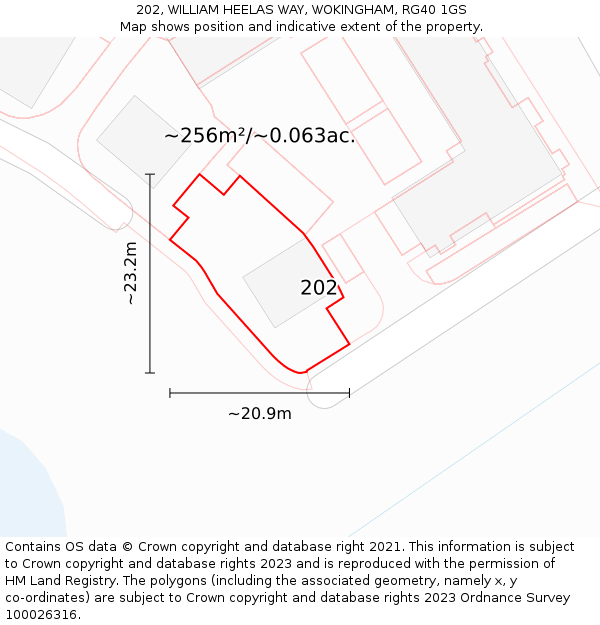 202, WILLIAM HEELAS WAY, WOKINGHAM, RG40 1GS: Plot and title map