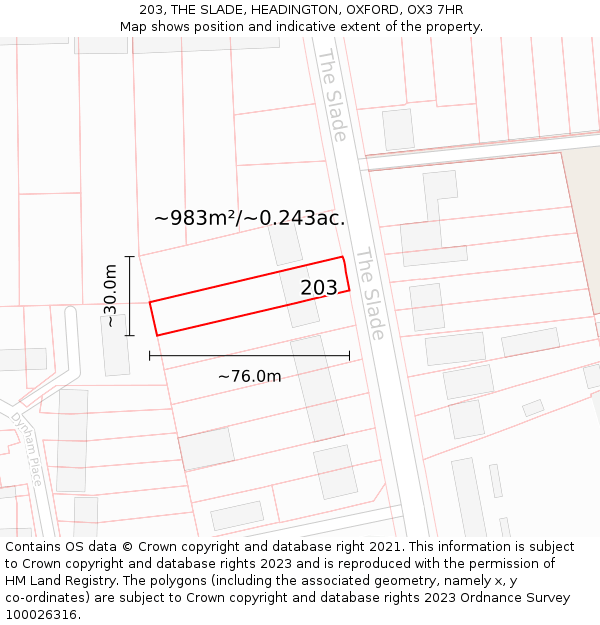 203, THE SLADE, HEADINGTON, OXFORD, OX3 7HR: Plot and title map