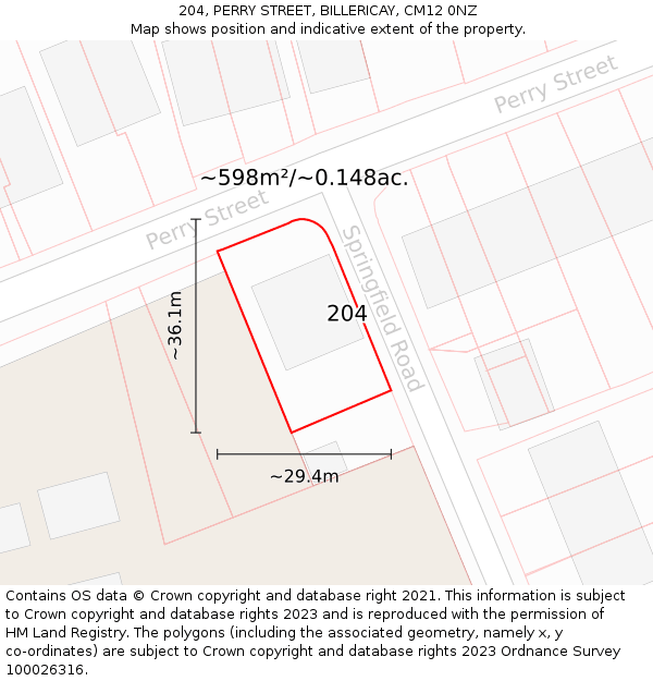 204, PERRY STREET, BILLERICAY, CM12 0NZ: Plot and title map