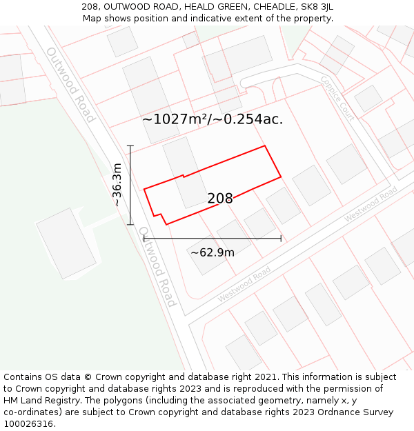 208, OUTWOOD ROAD, HEALD GREEN, CHEADLE, SK8 3JL: Plot and title map