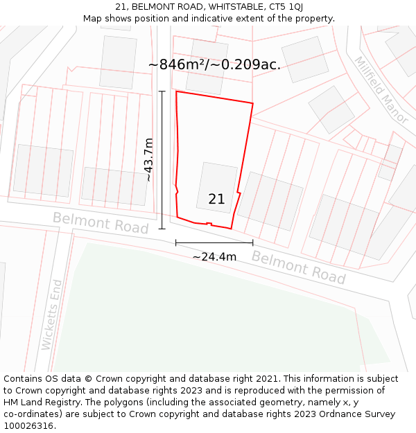 21, BELMONT ROAD, WHITSTABLE, CT5 1QJ: Plot and title map