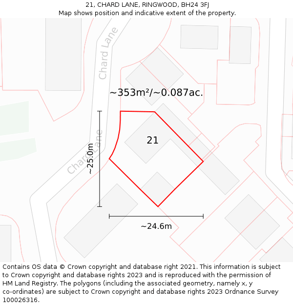 21, CHARD LANE, RINGWOOD, BH24 3FJ: Plot and title map